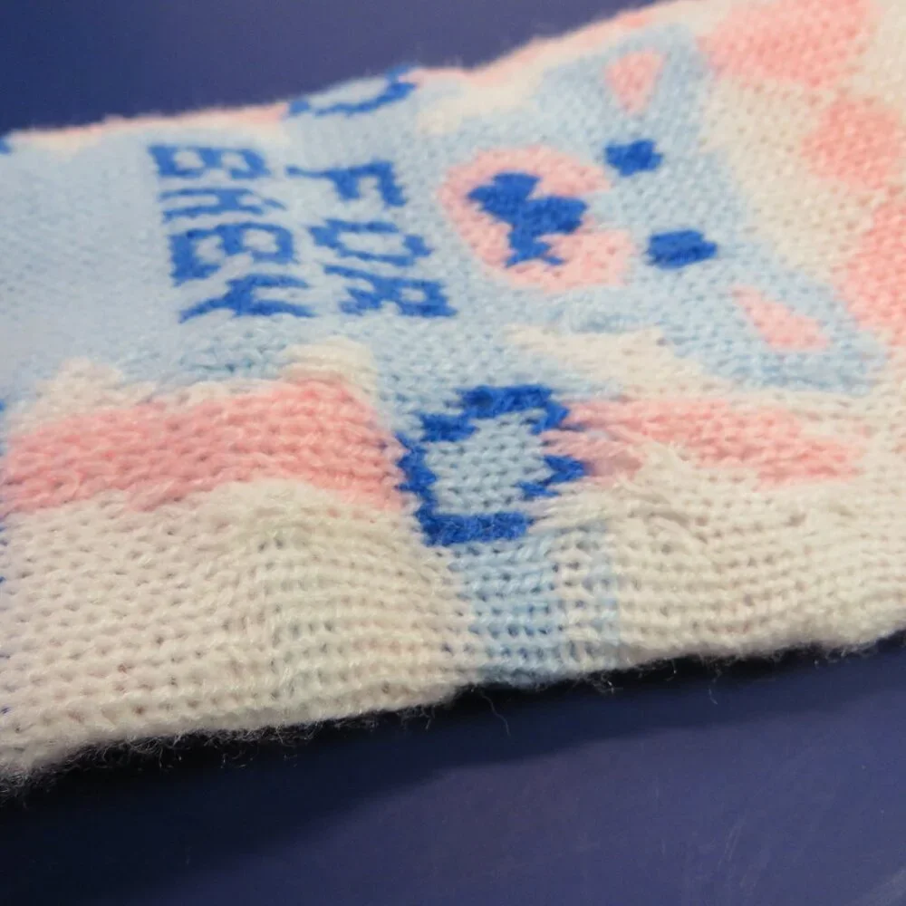 Baby vintage pink blue knit baby stocking 20 inches long Christmas Holiday Decor